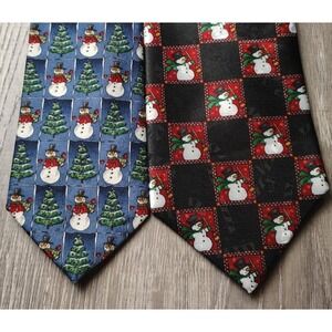 Lot of 2 Snowman Ties Polyester Novelty Yule The Tie Greetings (1) Hallmark Tree
